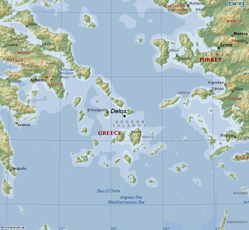 Map of Delos, Greece